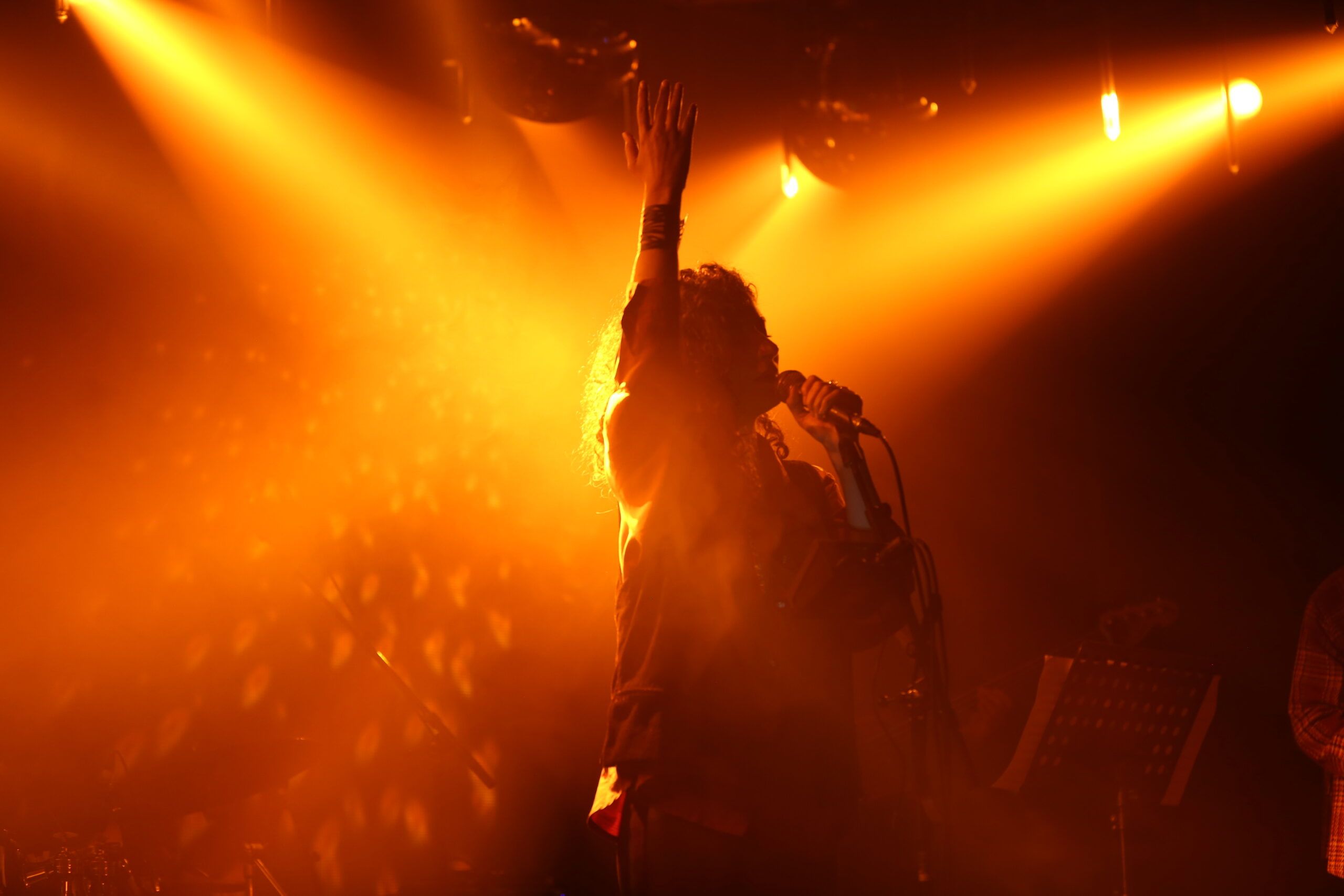 Ruba Shamshoum singing into a vintage microphone